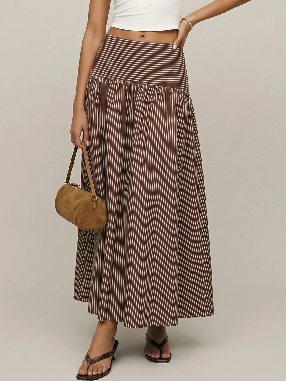 Few Moda Caara Vashti Skirt Coffee Brown White Stripe FWT - Picture 2 of 7